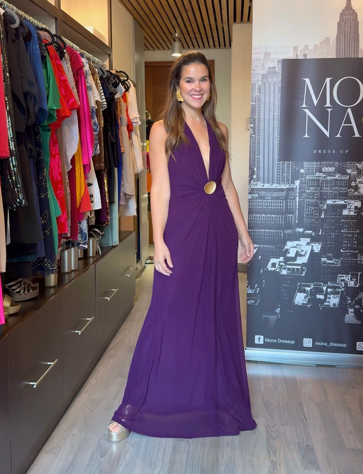 Vestido largo Julieta morado con espalda descubierta