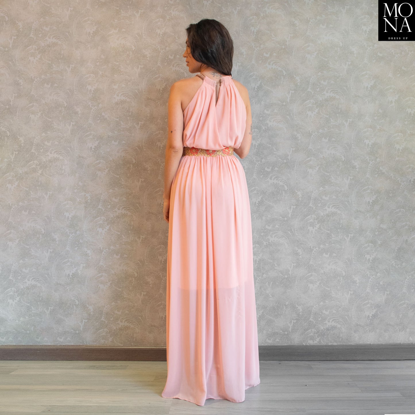 VESTIDO LARGO ELIZABETH ROSADO.