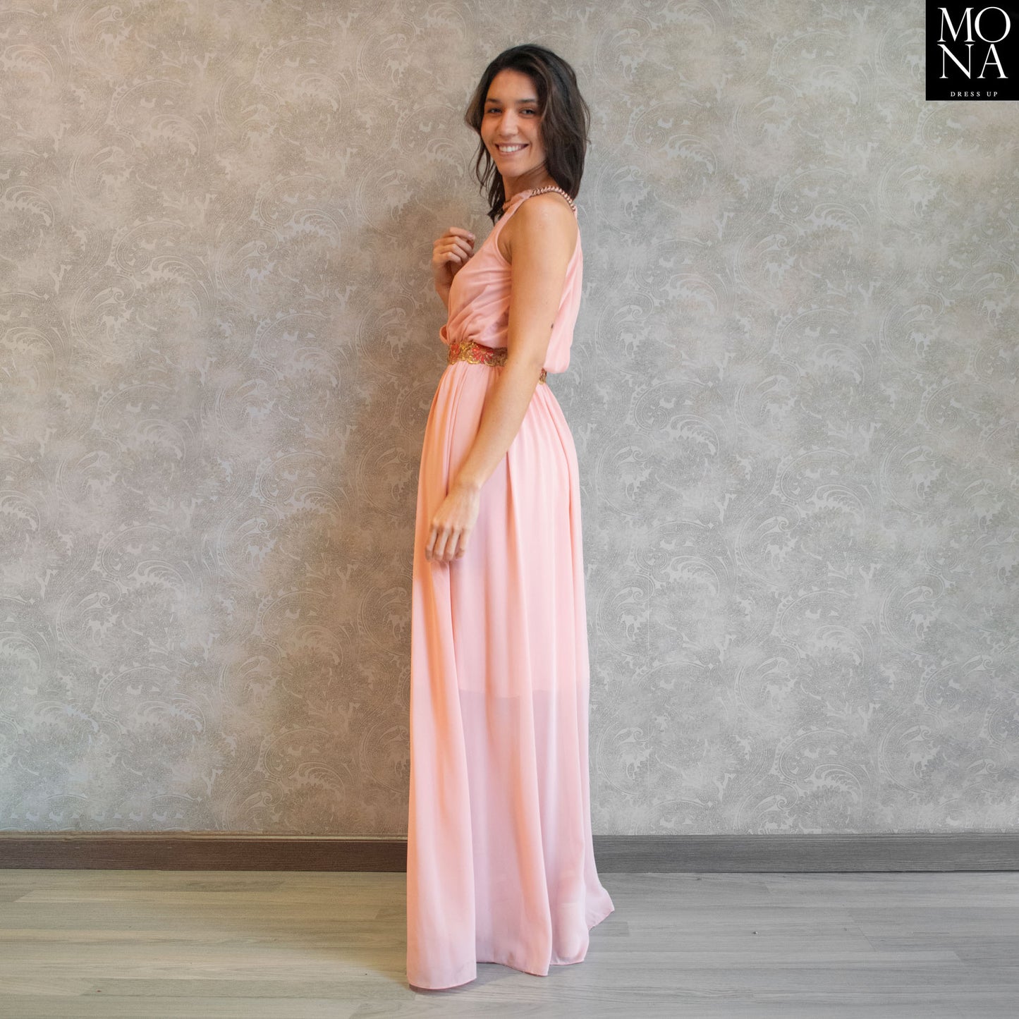 VESTIDO LARGO ELIZABETH ROSADO.