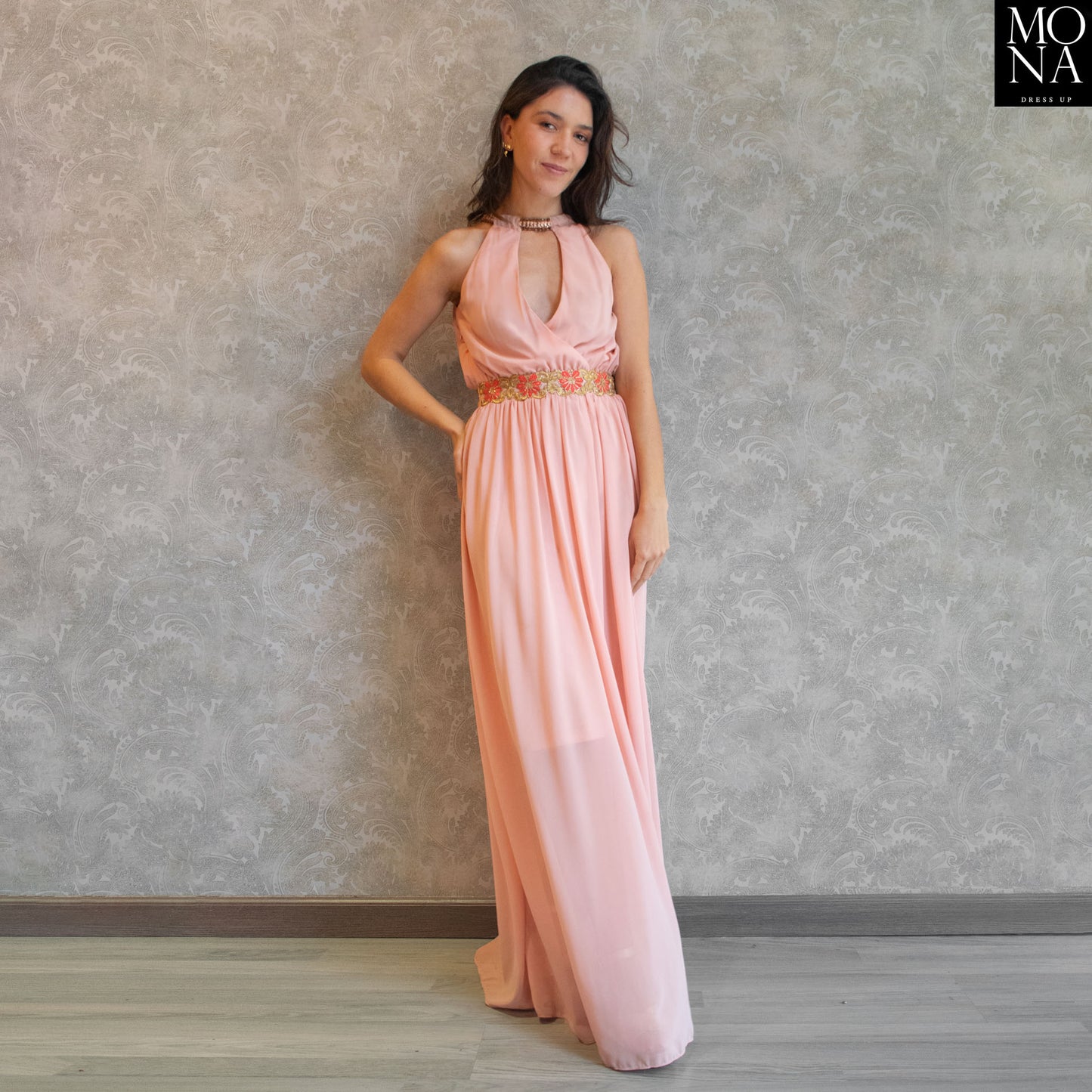 VESTIDO LARGO ELIZABETH ROSADO.