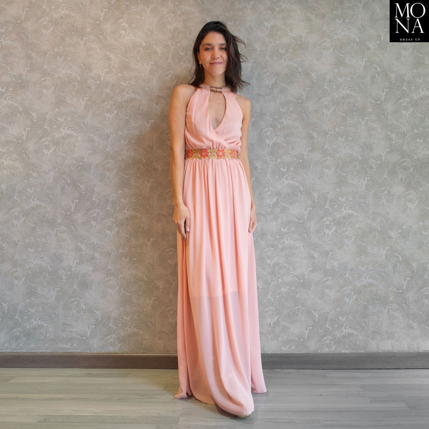 VESTIDO LARGO ELIZABETH ROSADO.
