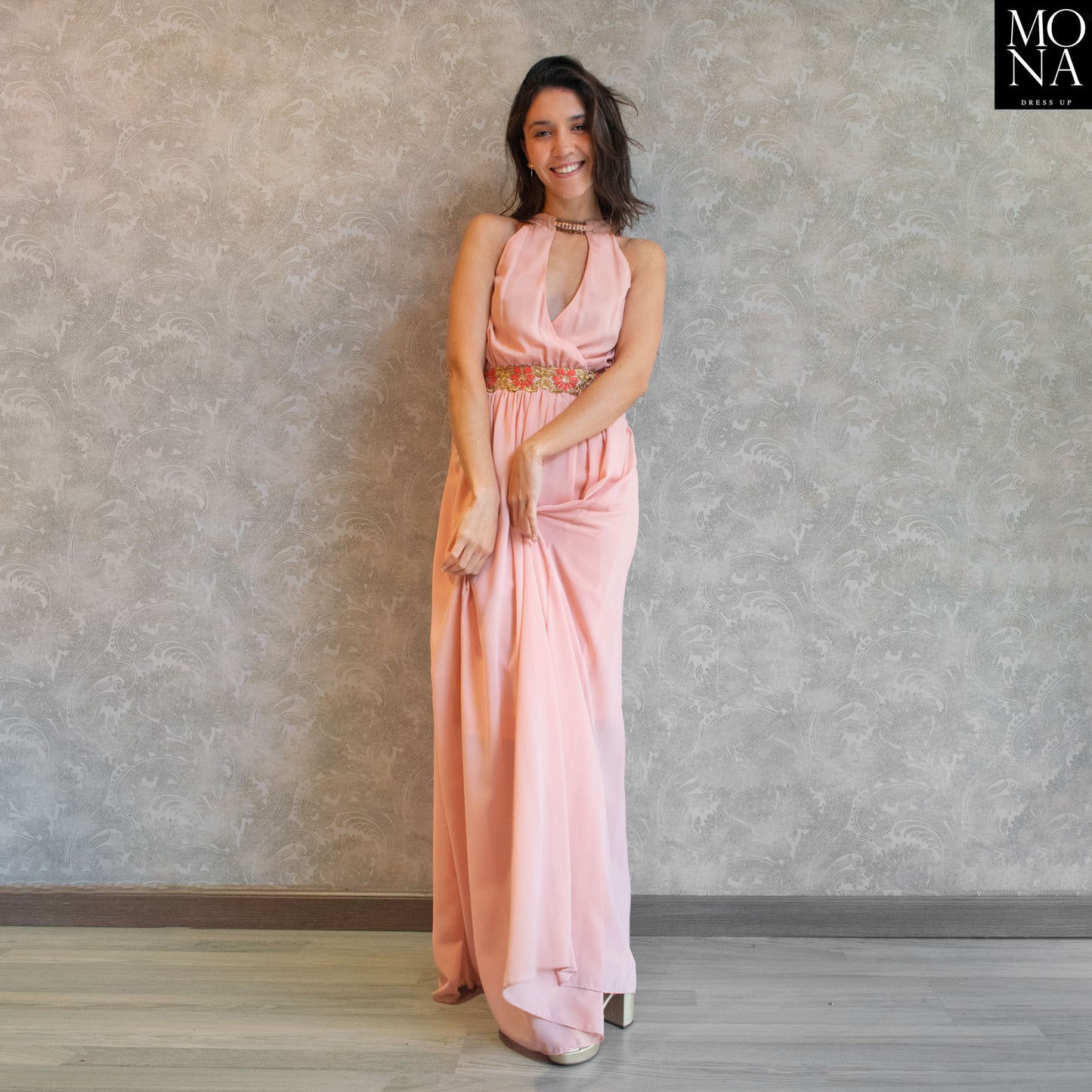 VESTIDO LARGO ELIZABETH ROSADO.