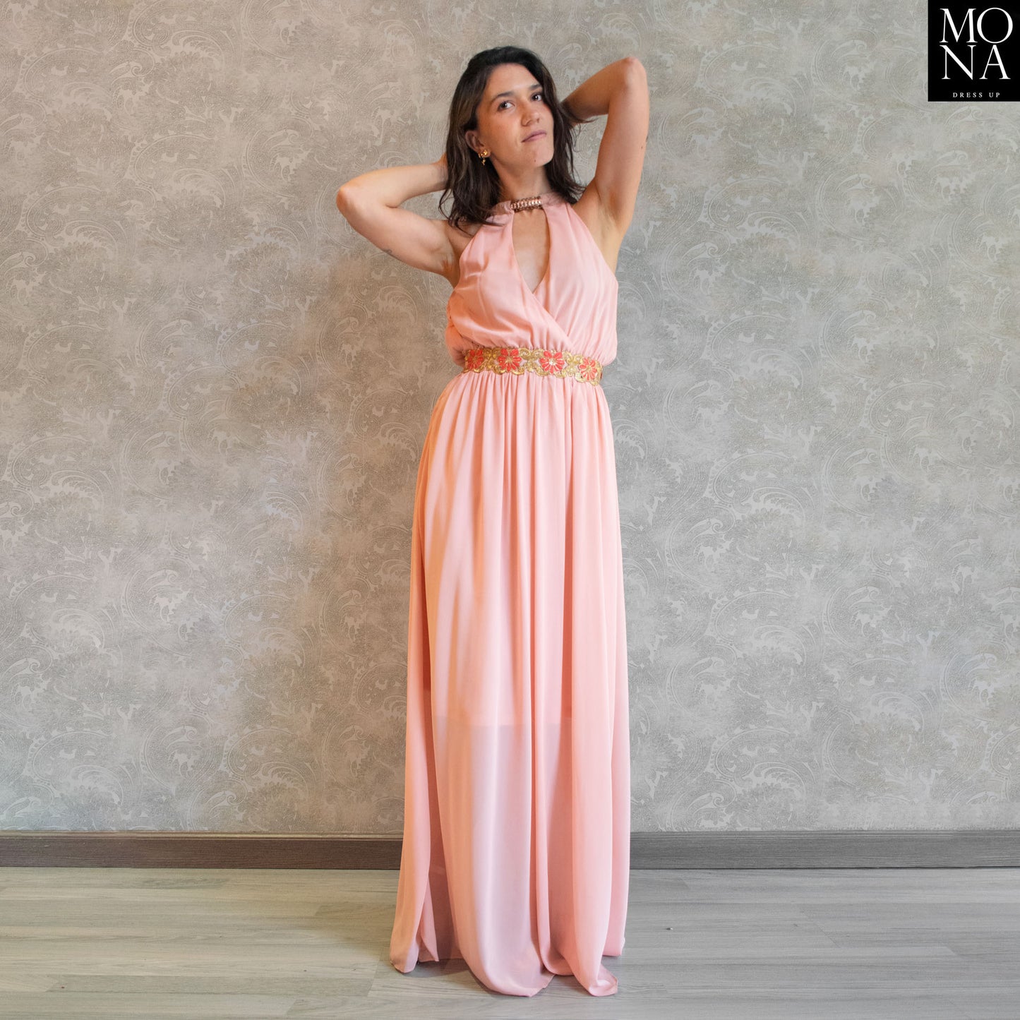 VESTIDO LARGO ELIZABETH ROSADO.