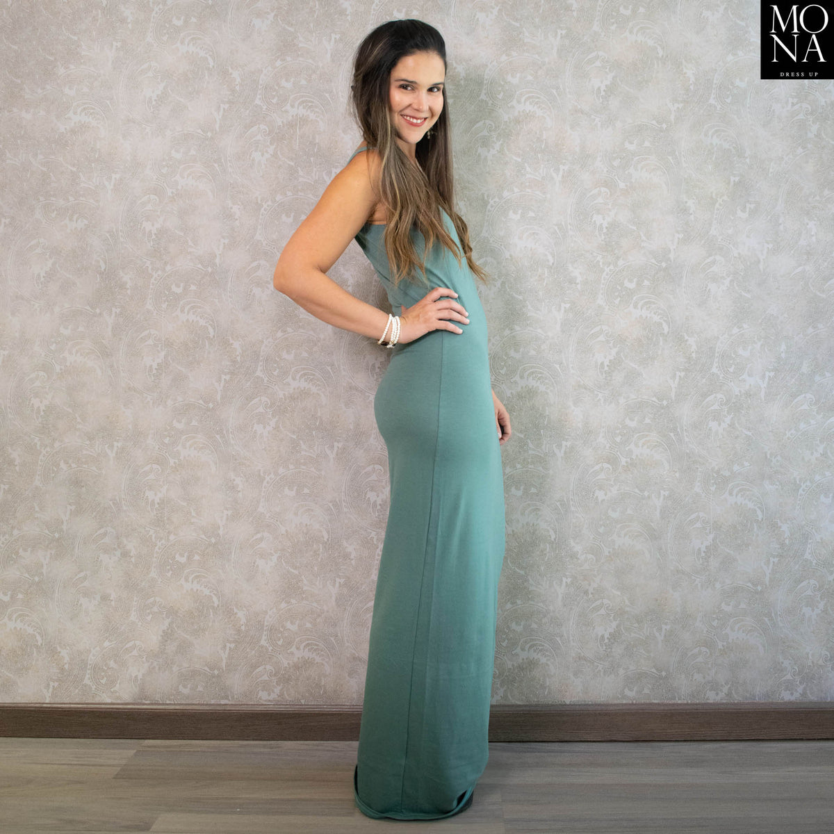 Vestido largo Dalia verde musgo