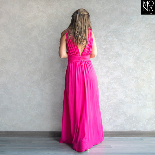 VESTIDO LARGO ELISA FUCSIA