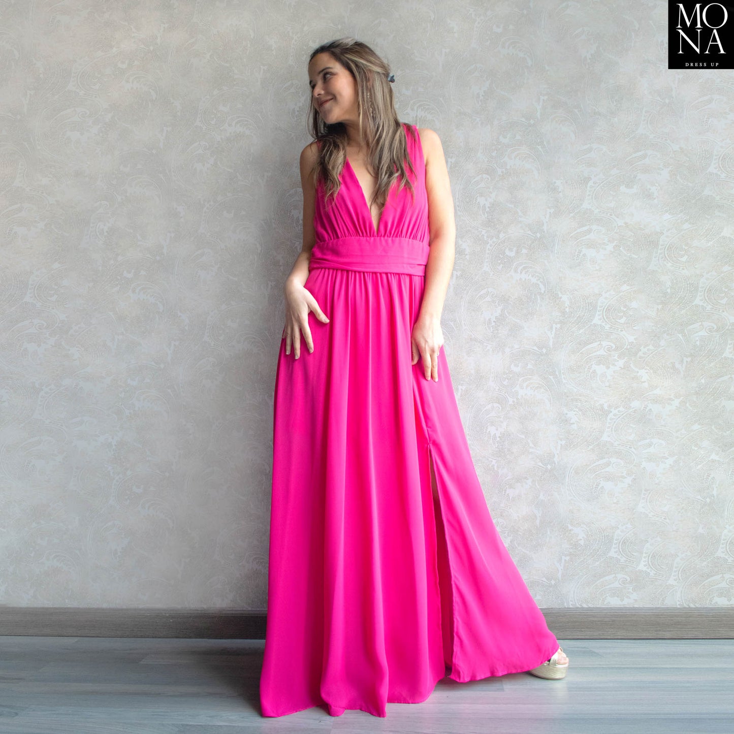 VESTIDO LARGO ELISA FUCSIA
