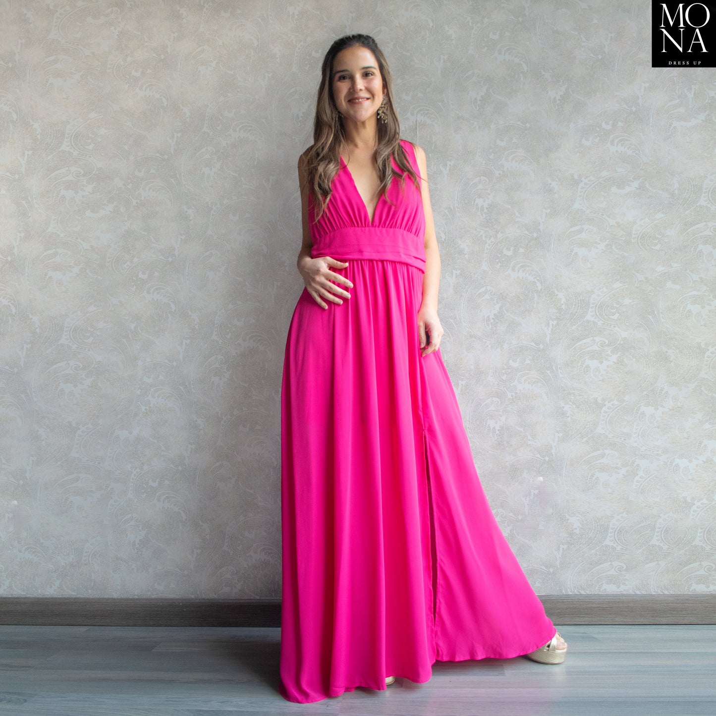 VESTIDO LARGO ELISA FUCSIA