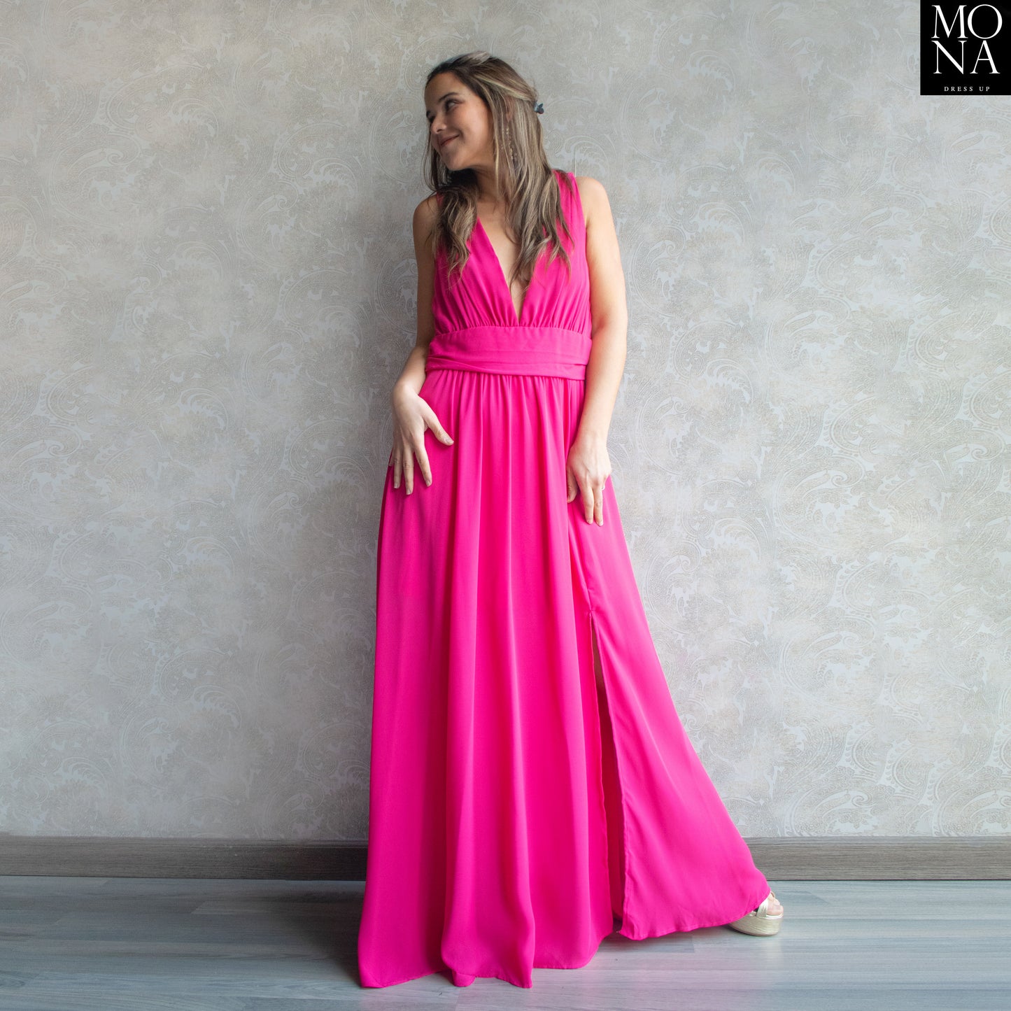 VESTIDO LARGO ELISA FUCSIA