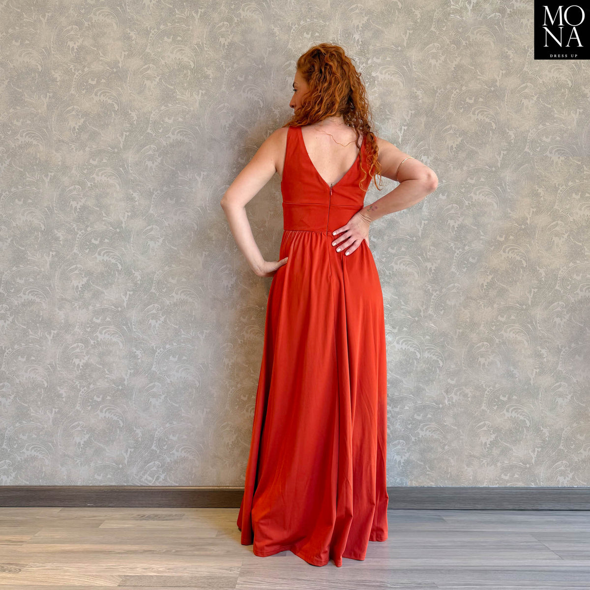 Vestido largo Elisa naranjo, foto 2 de 4