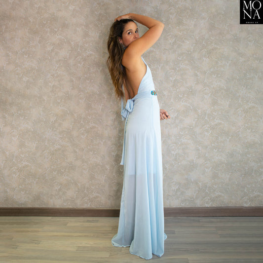 VESTIDO LARGO AINHOA CELESTE