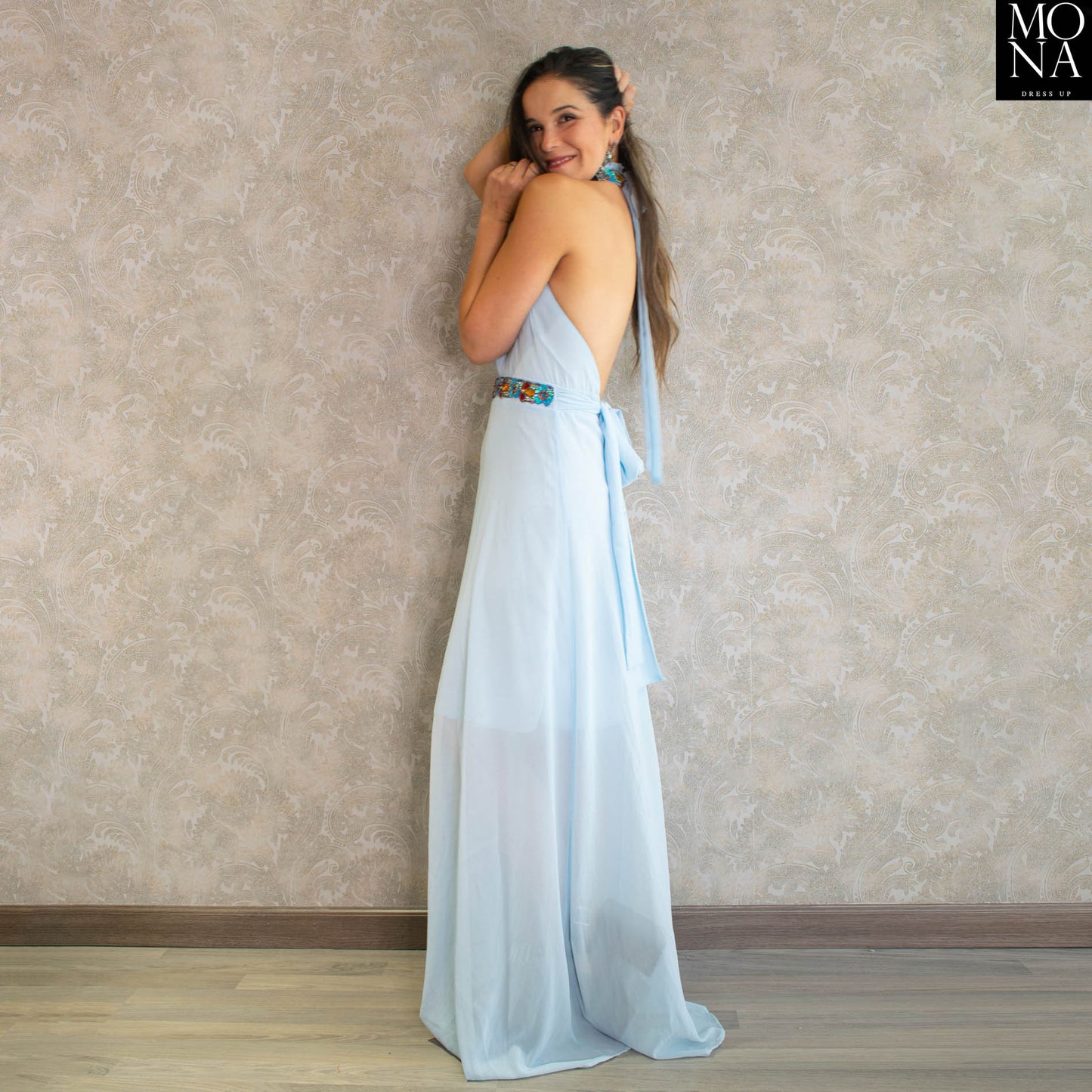 VESTIDO LARGO AINHOA CELESTE