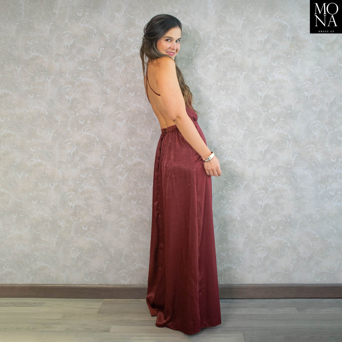 Vestido largo Pilar burdeo, foto 2 de 4