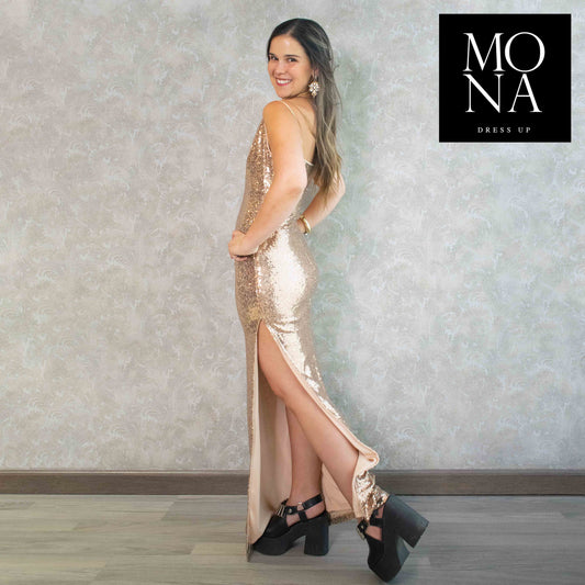VESTIDO LARGO NATACHA DORADO
