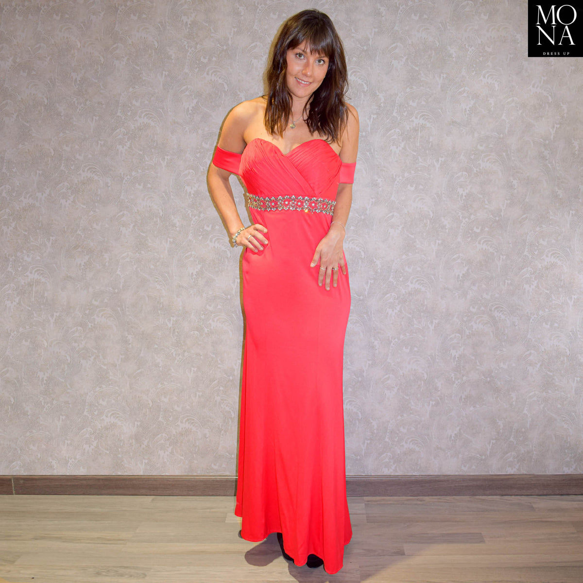 Vestido largo Marisol coral, foto 2 de 3
