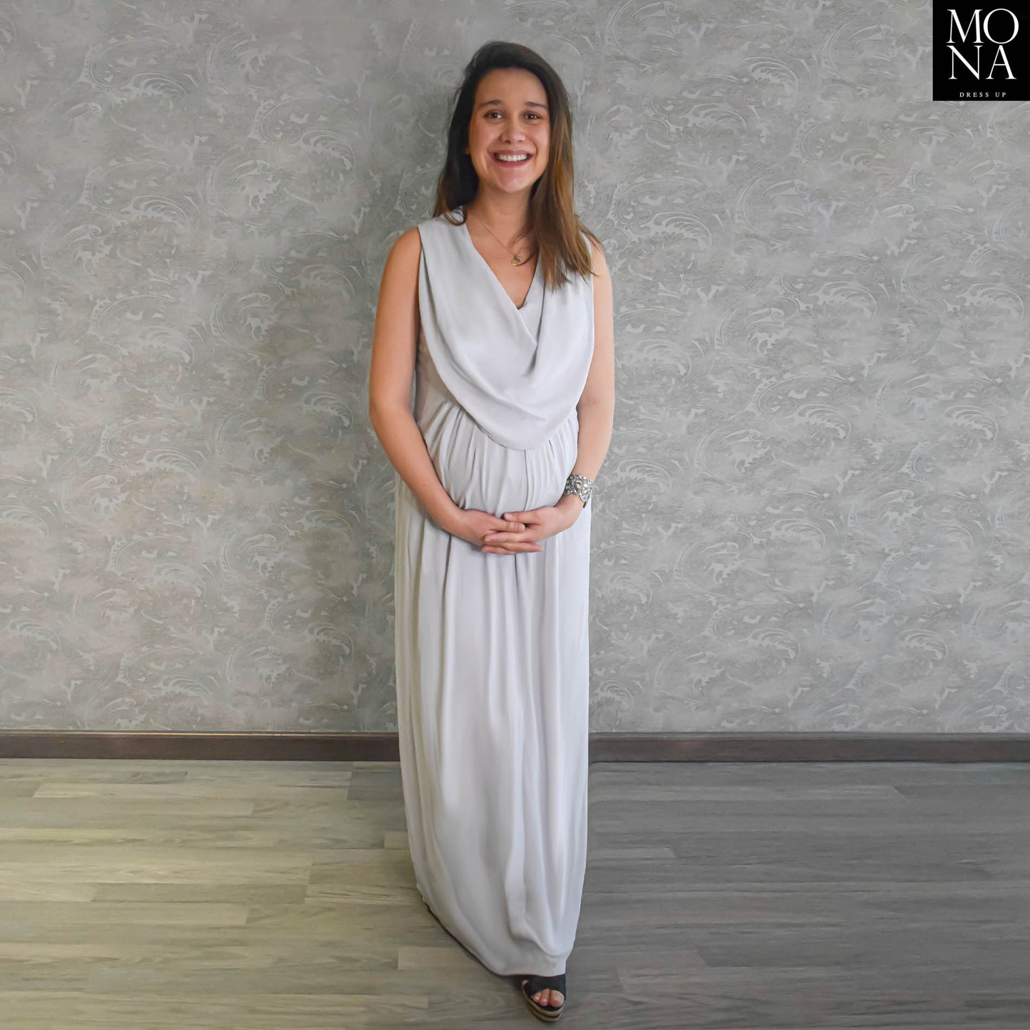 VESTIDO LARGO GRETA GRIS PERLA