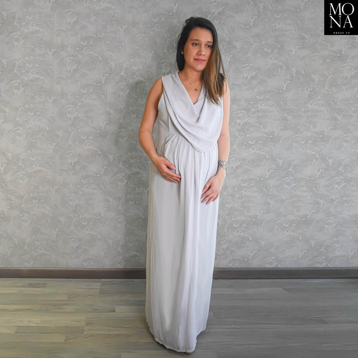 Vestido largo Greta gris perla