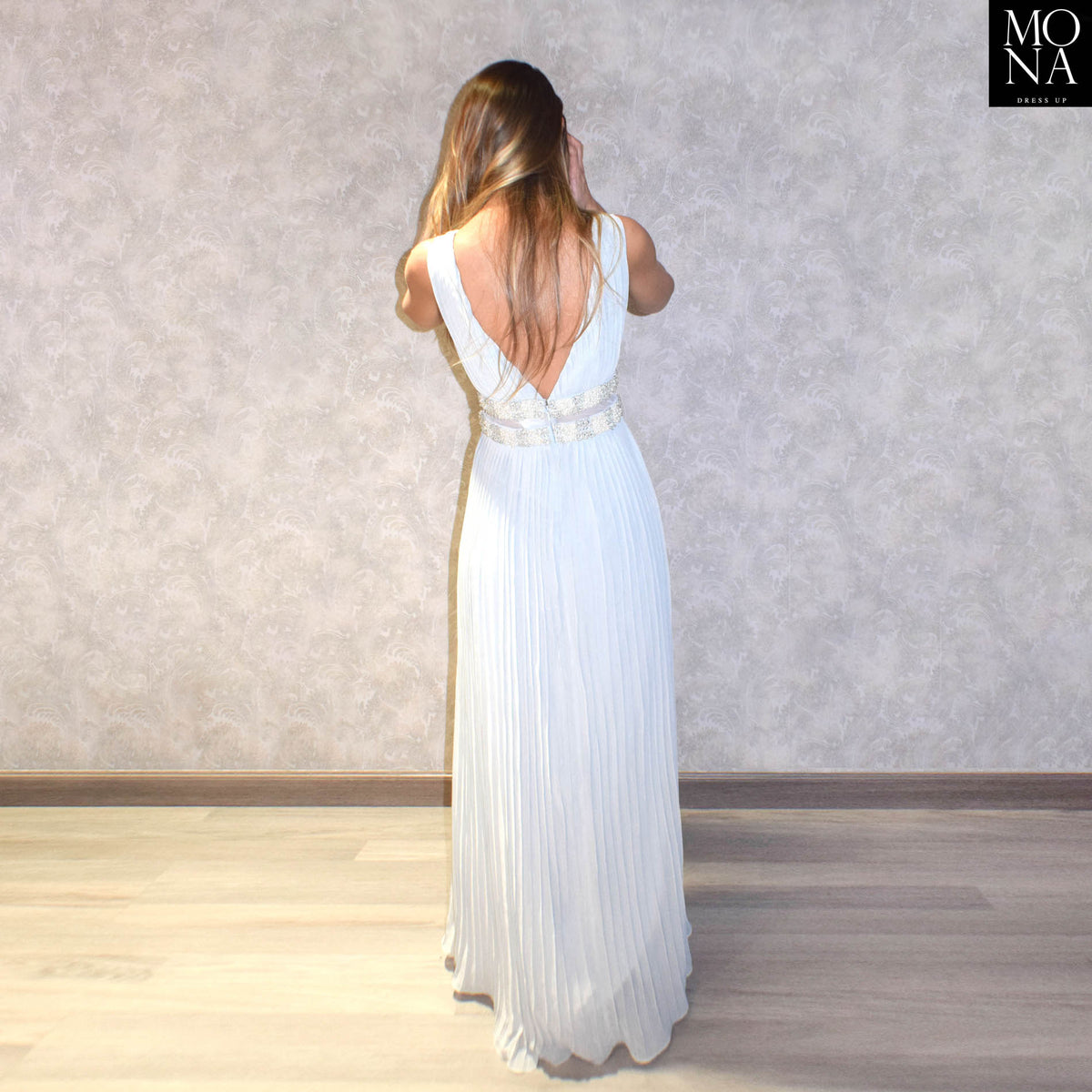 Vestido largo Pia gris perla, foto 2 de 5