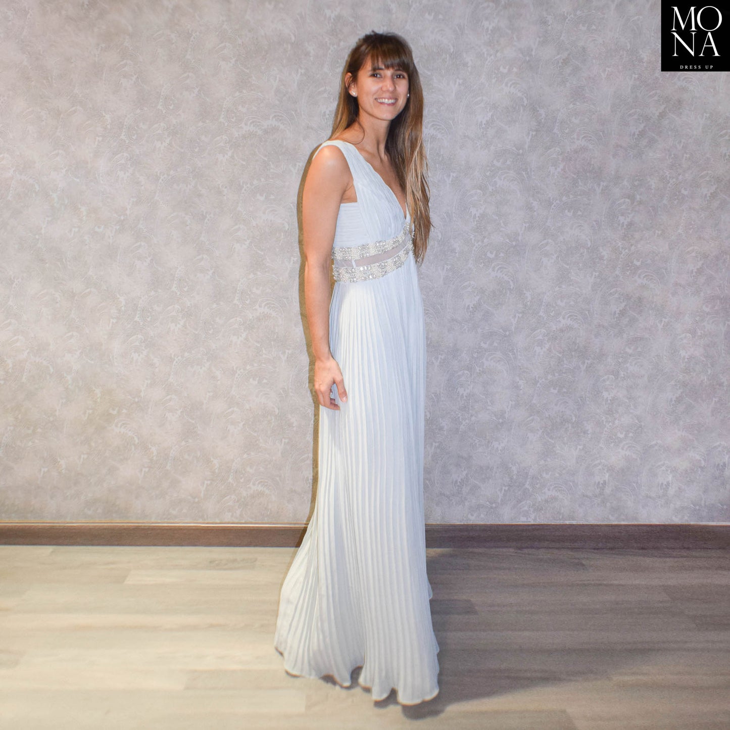 VESTIDO LARGO PIA GRIS PERLA