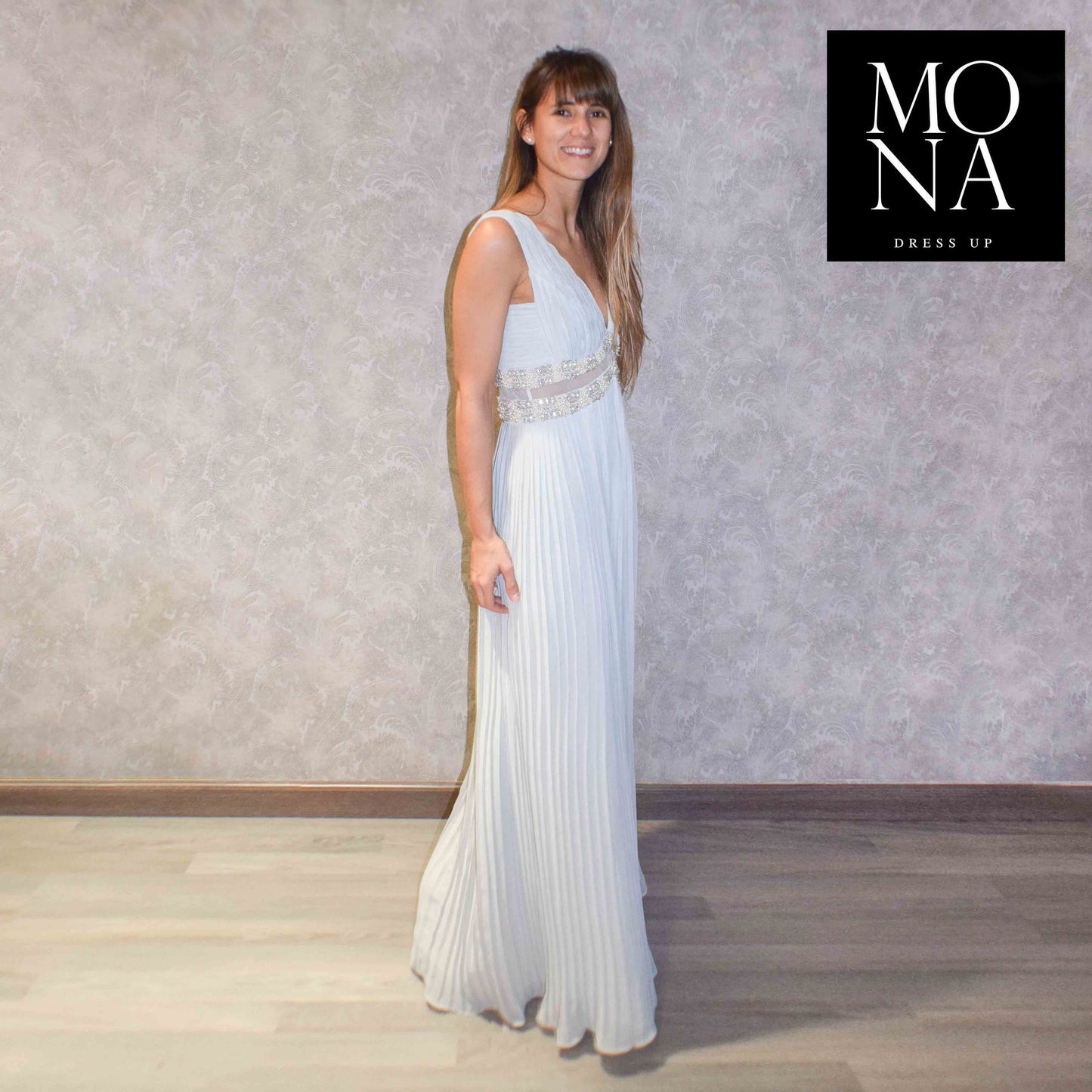 VESTIDO LARGO PIA GRIS PERLA