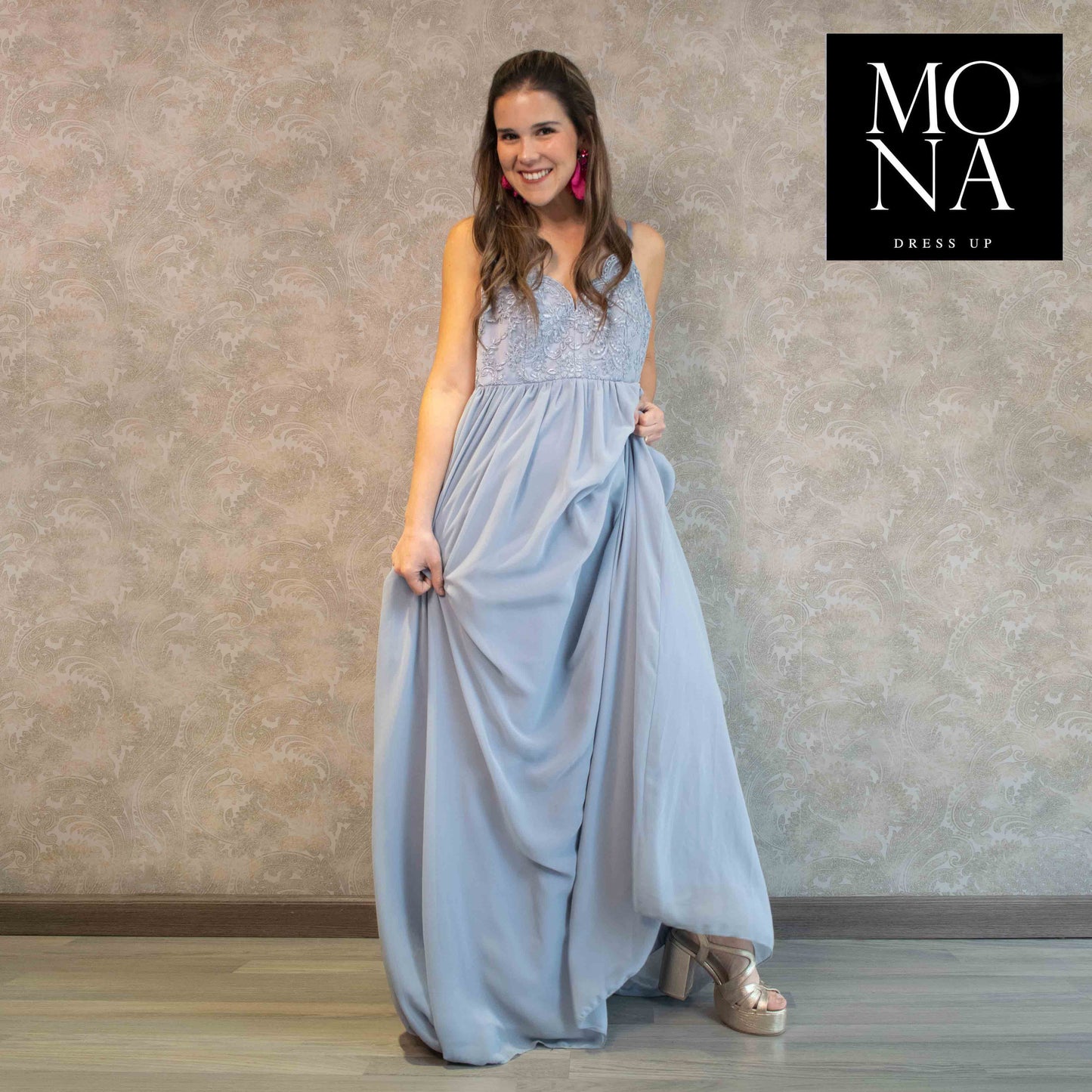 VESTIDO LARGO GEORGINA CELESTE