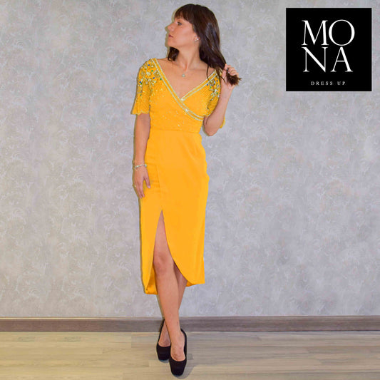 VESTIDO MIDI LUZ MOSTAZA
