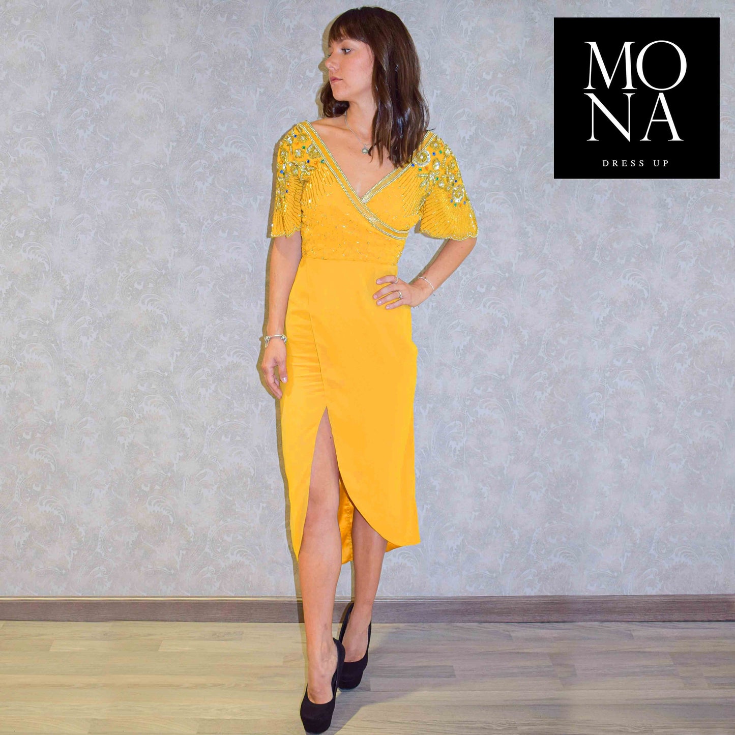 VESTIDO MIDI LUZ MOSTAZA