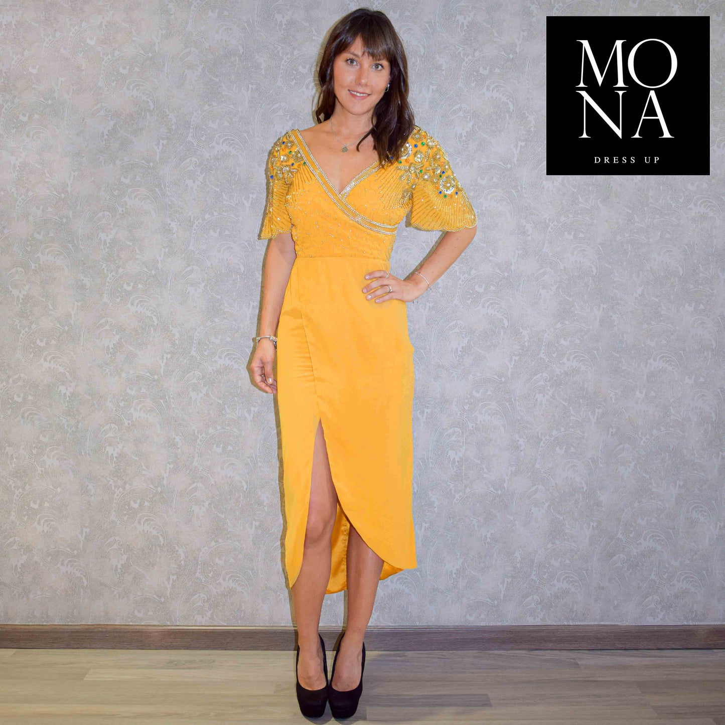 VESTIDO MIDI LUZ MOSTAZA