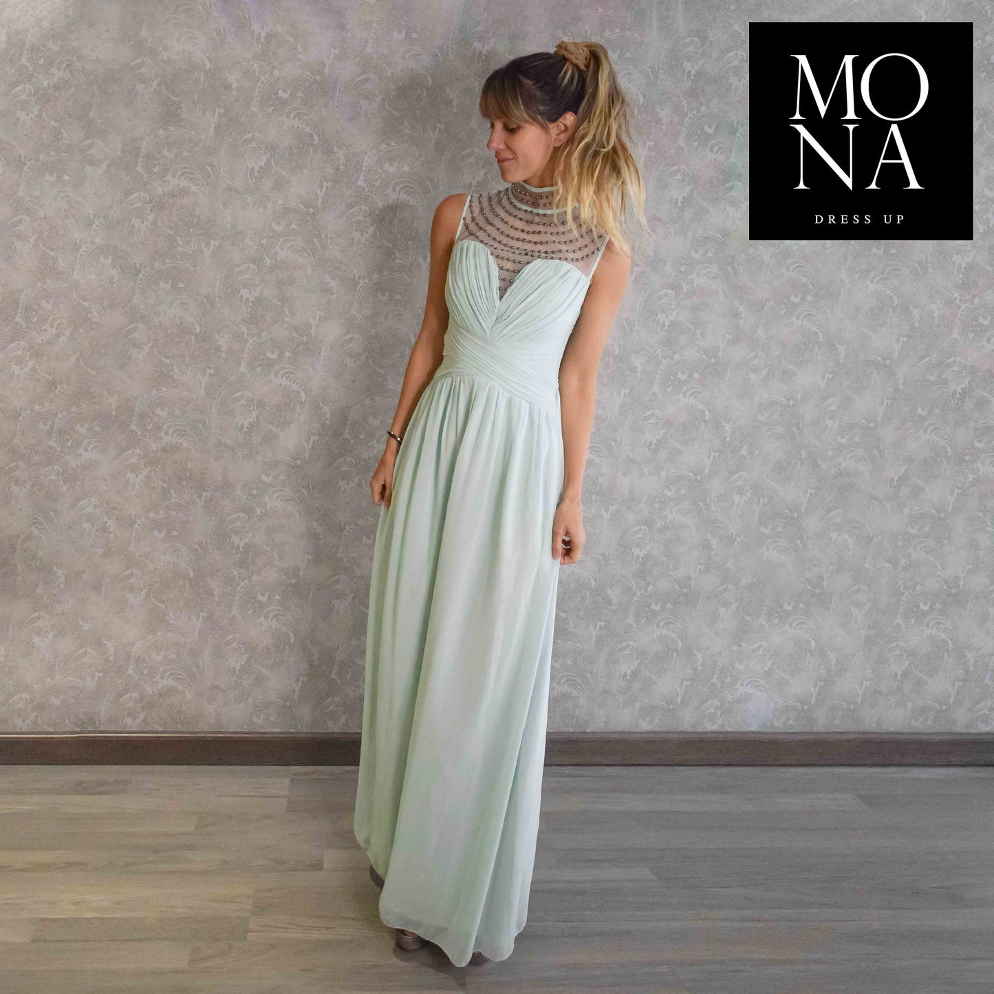 VESTIDO LARGO DIANA VERDE AGUA