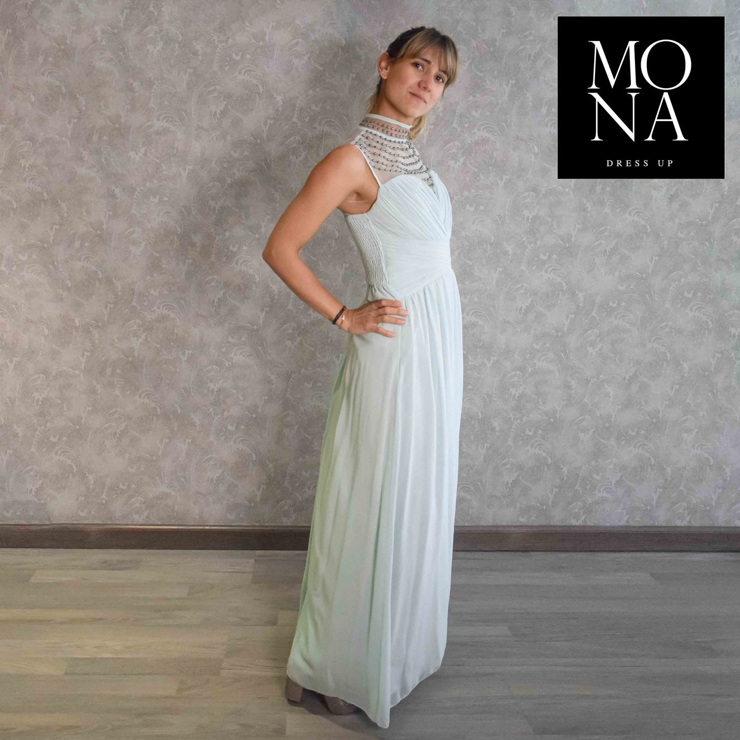 VESTIDO LARGO DIANA VERDE AGUA