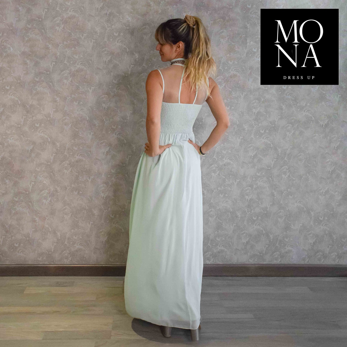 VESTIDO LARGO DIANA VERDE AGUA