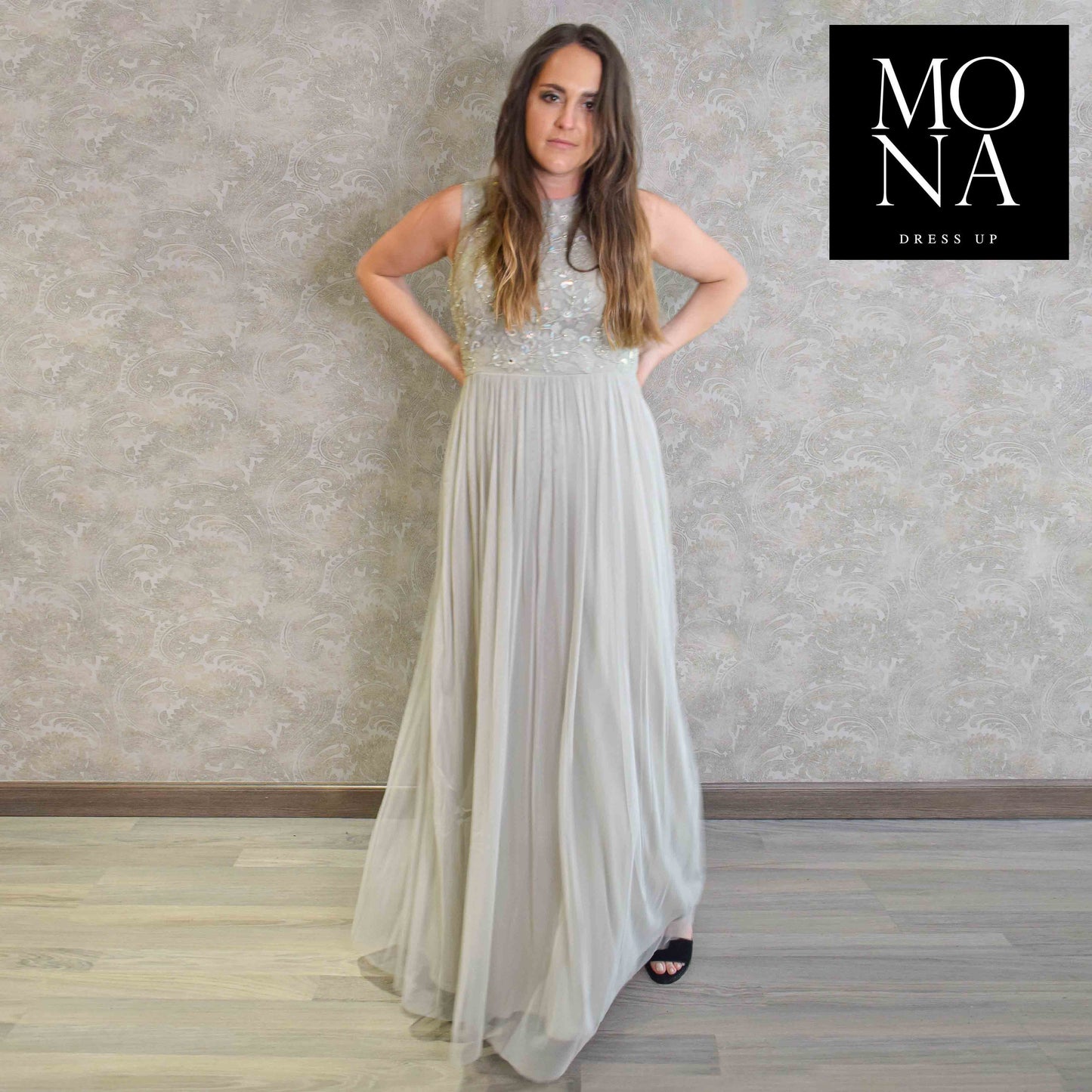 VESTIDO LARGO AMPARO GRIS