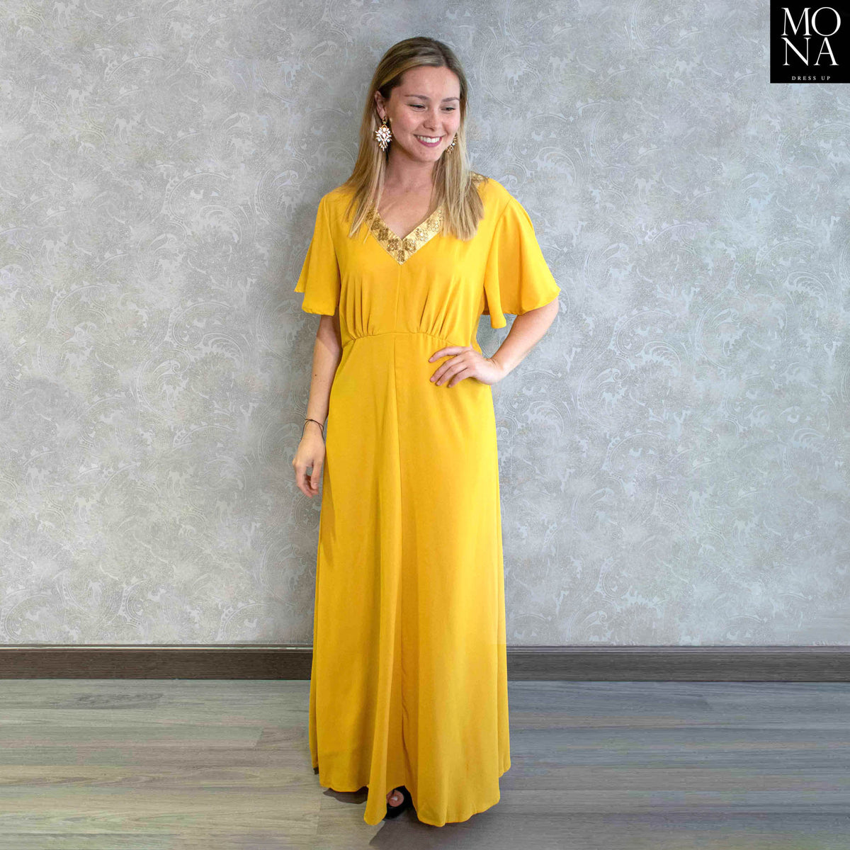 Vestido largo Antonia amarillo mostaza, foto 4 de 5