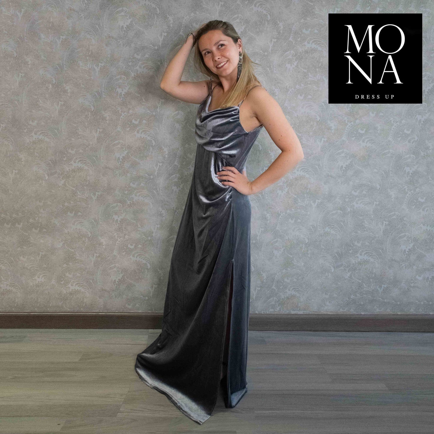 VESTIDO LARGO PIEDAD GRIS