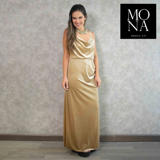 VESTIDO LARGO PIEDAD CHAMPAGNE