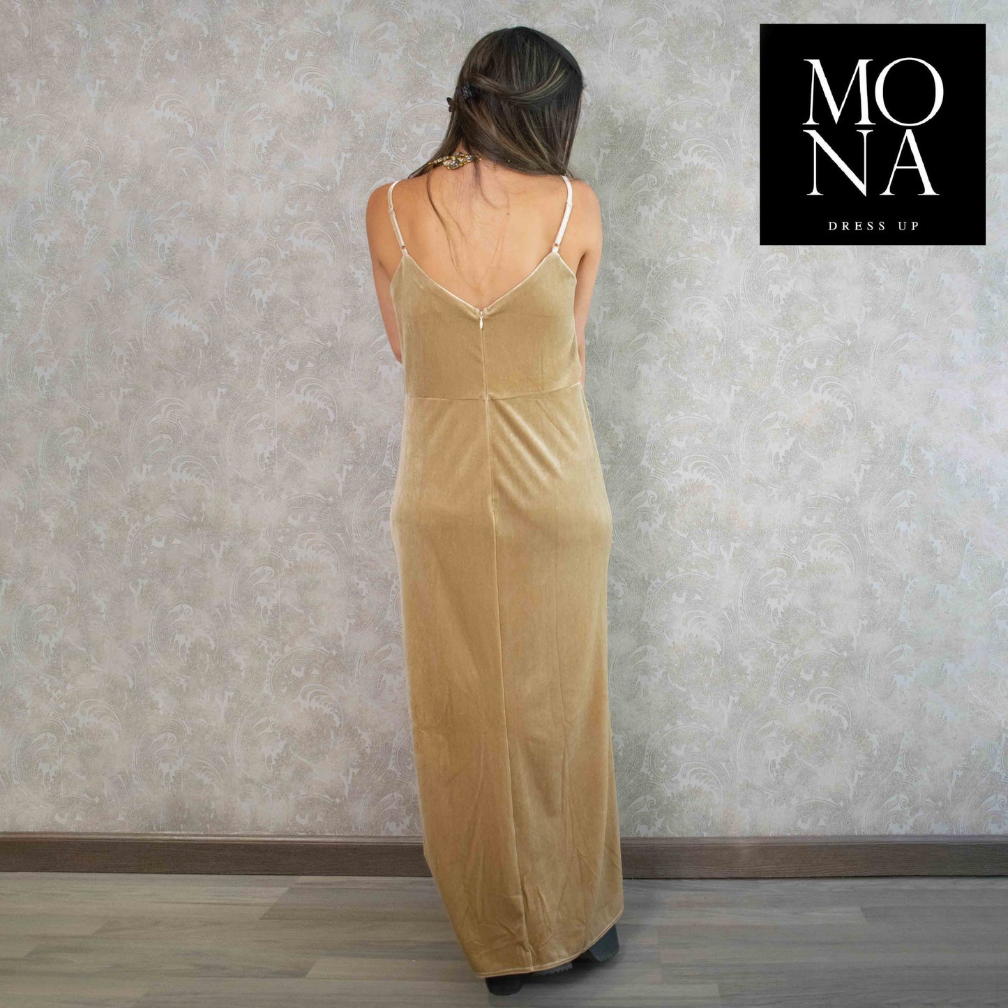 VESTIDO LARGO PIEDAD CHAMPAGNE