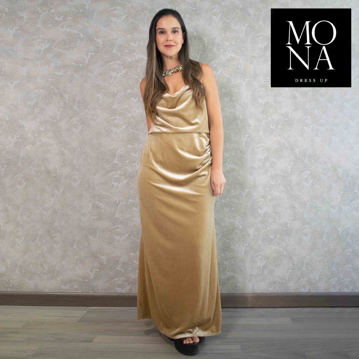 VESTIDO LARGO PIEDAD CHAMPAGNE