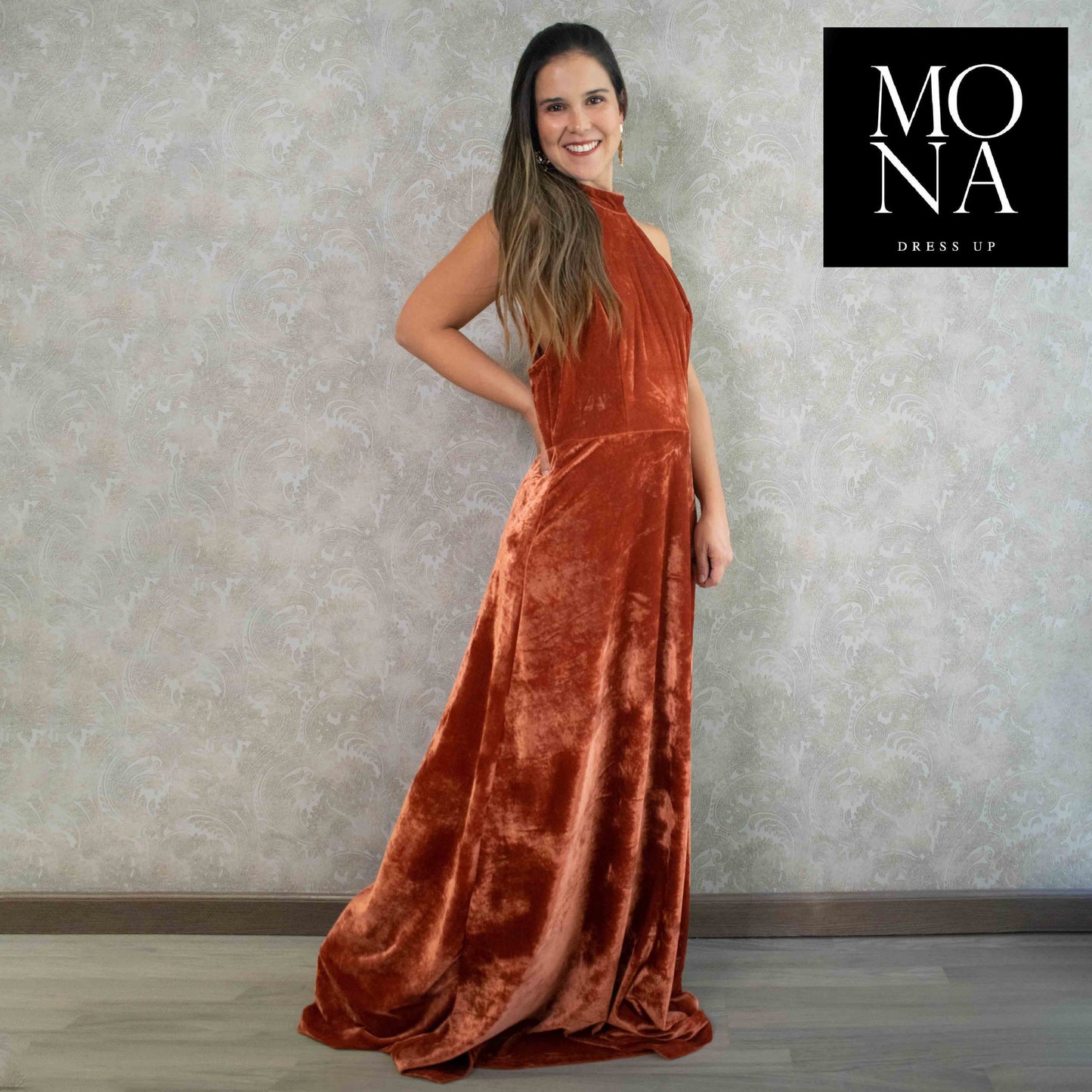 VESTIDO LARGO CLEMENCIA NARANJO