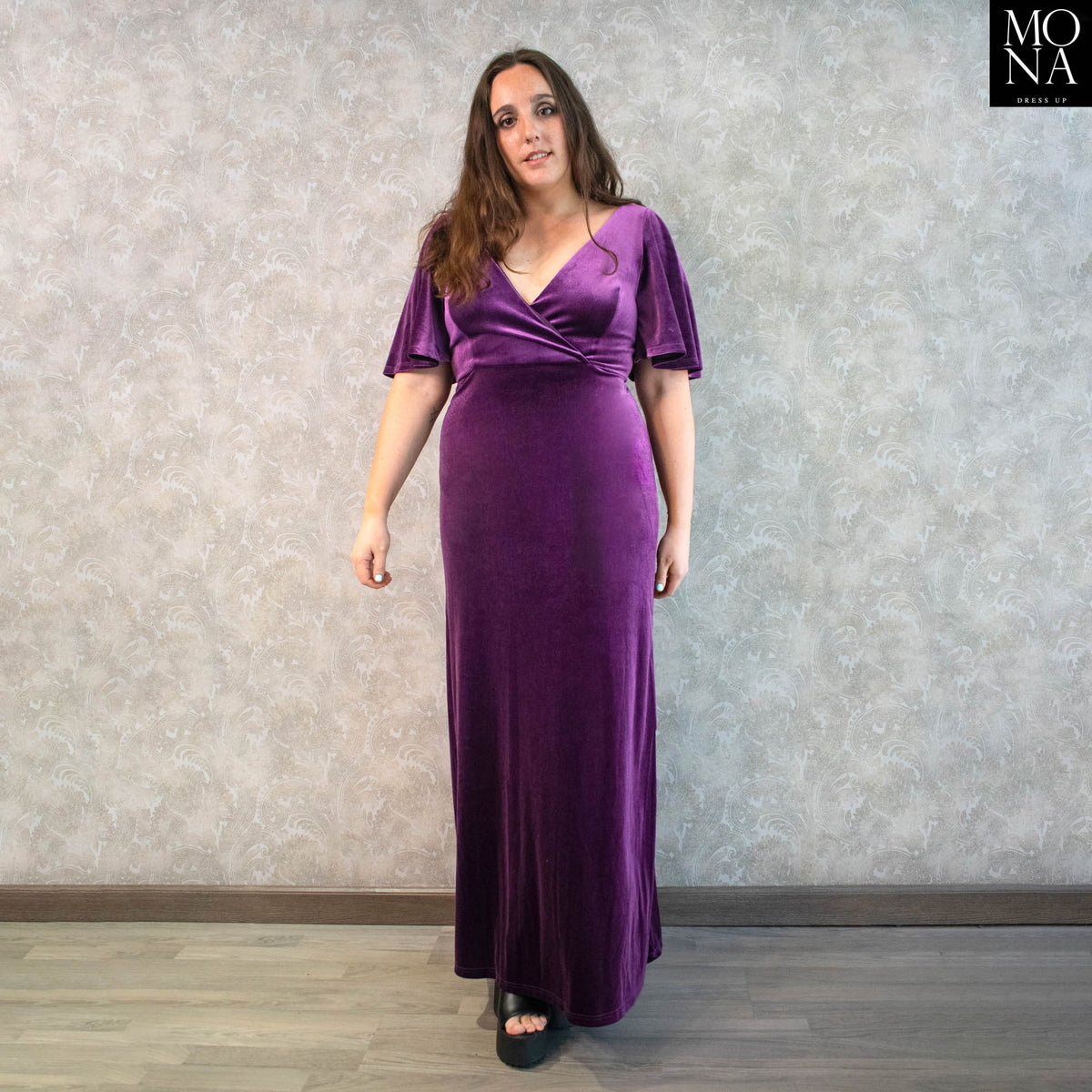 Vestido largo Giannina morado con espalda descubierta
