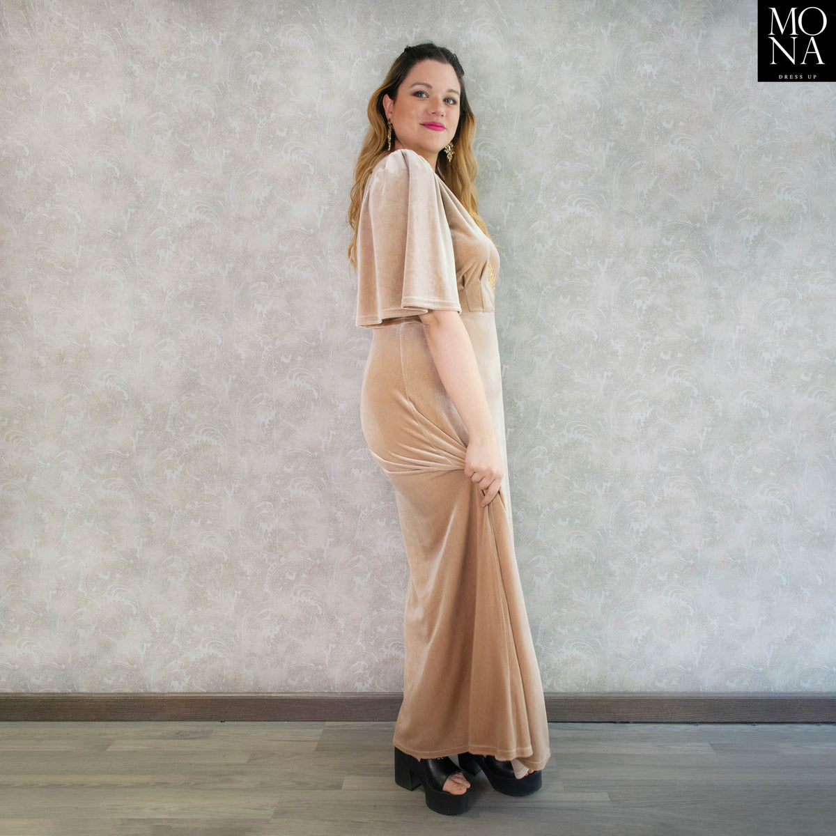Vestido largo Ornella beige, foto 2 de 3