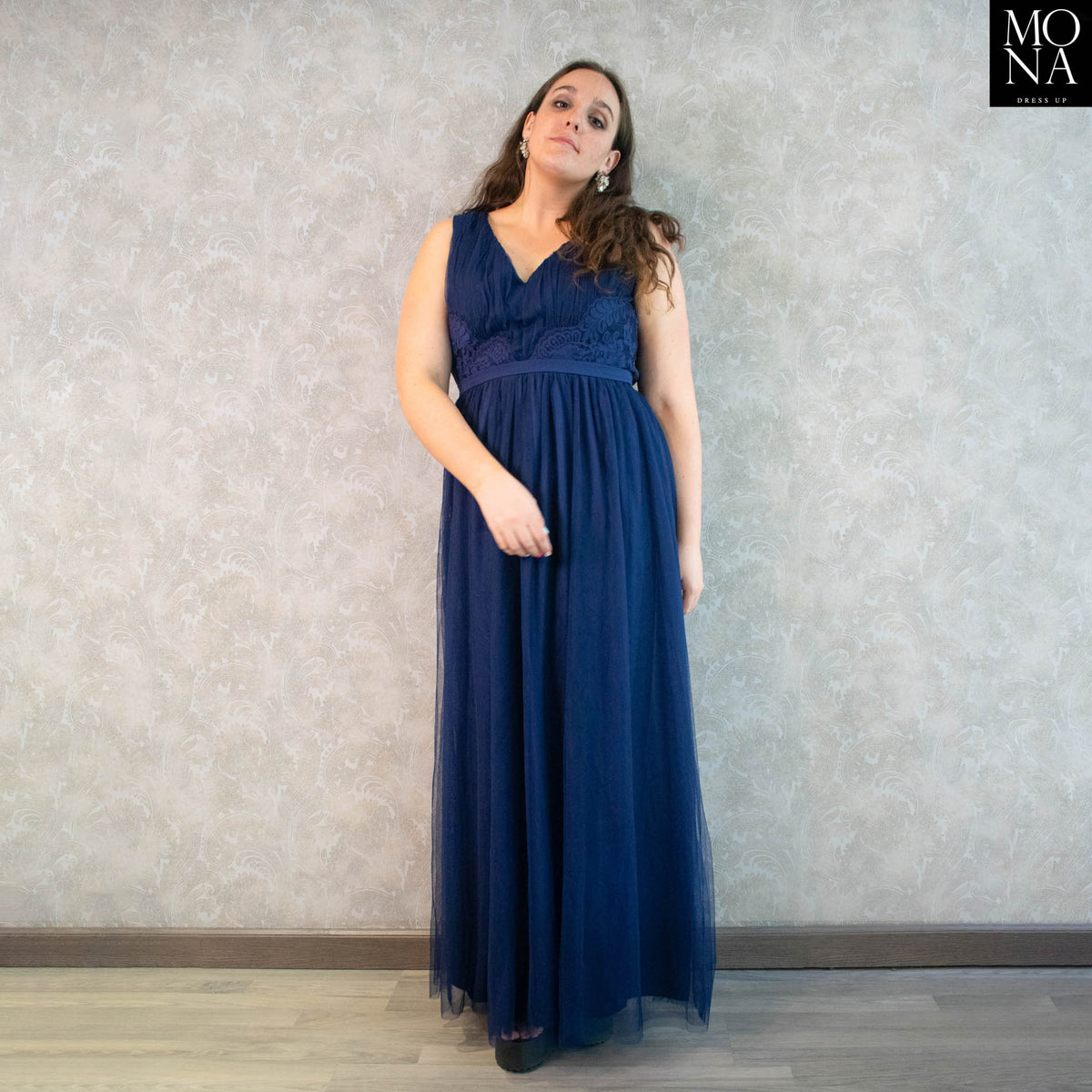 Vestido largo Maximiliana azul marino, foto 2 de 5