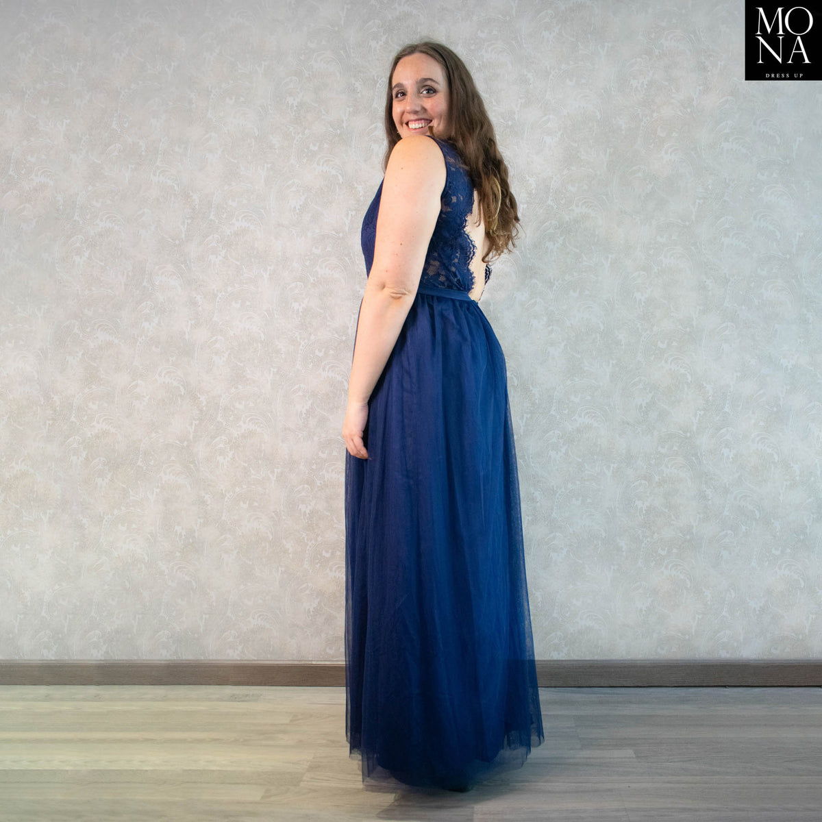 Vestido largo Maximiliana azul marino, foto 4 de 5