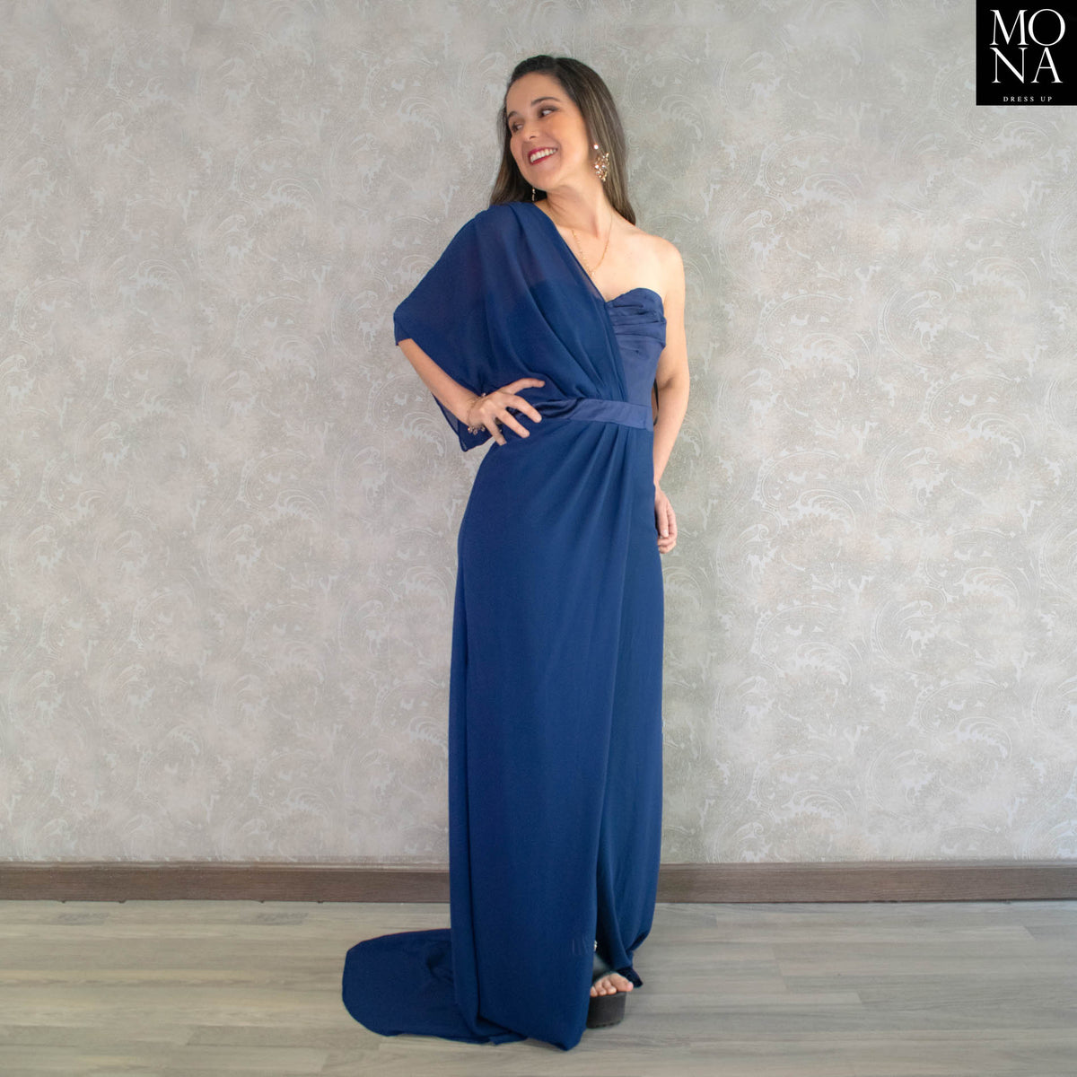 Vestido largo Carmina azul marino, foto 3 de 5