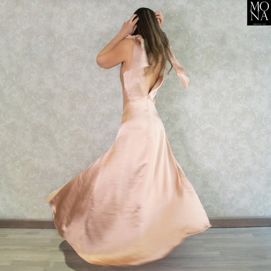 vestido largo nude