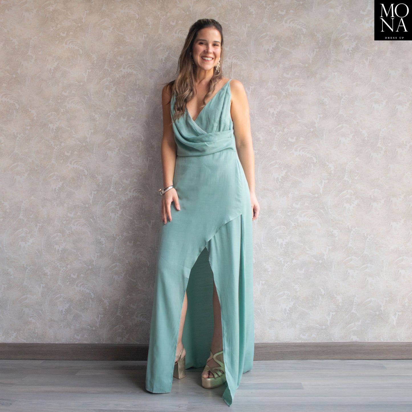 VESTIDO LARGO MAITE VERDE AGUA