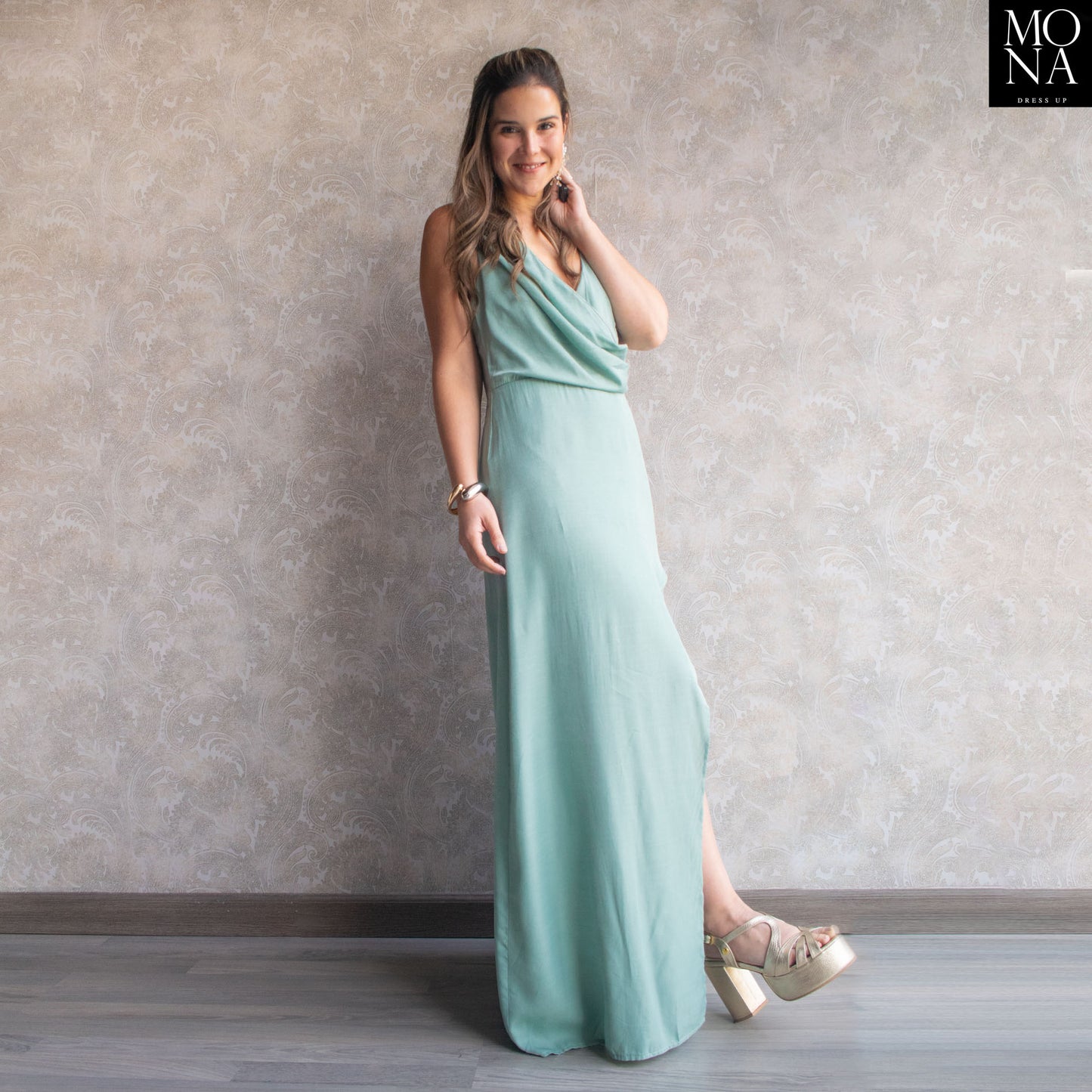 VESTIDO LARGO MAITE VERDE AGUA