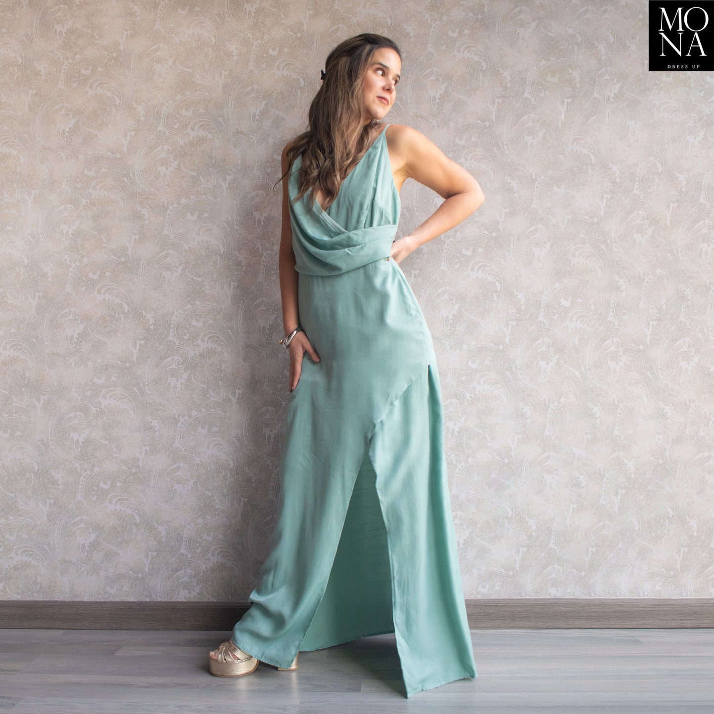 VESTIDO LARGO MAITE VERDE AGUA