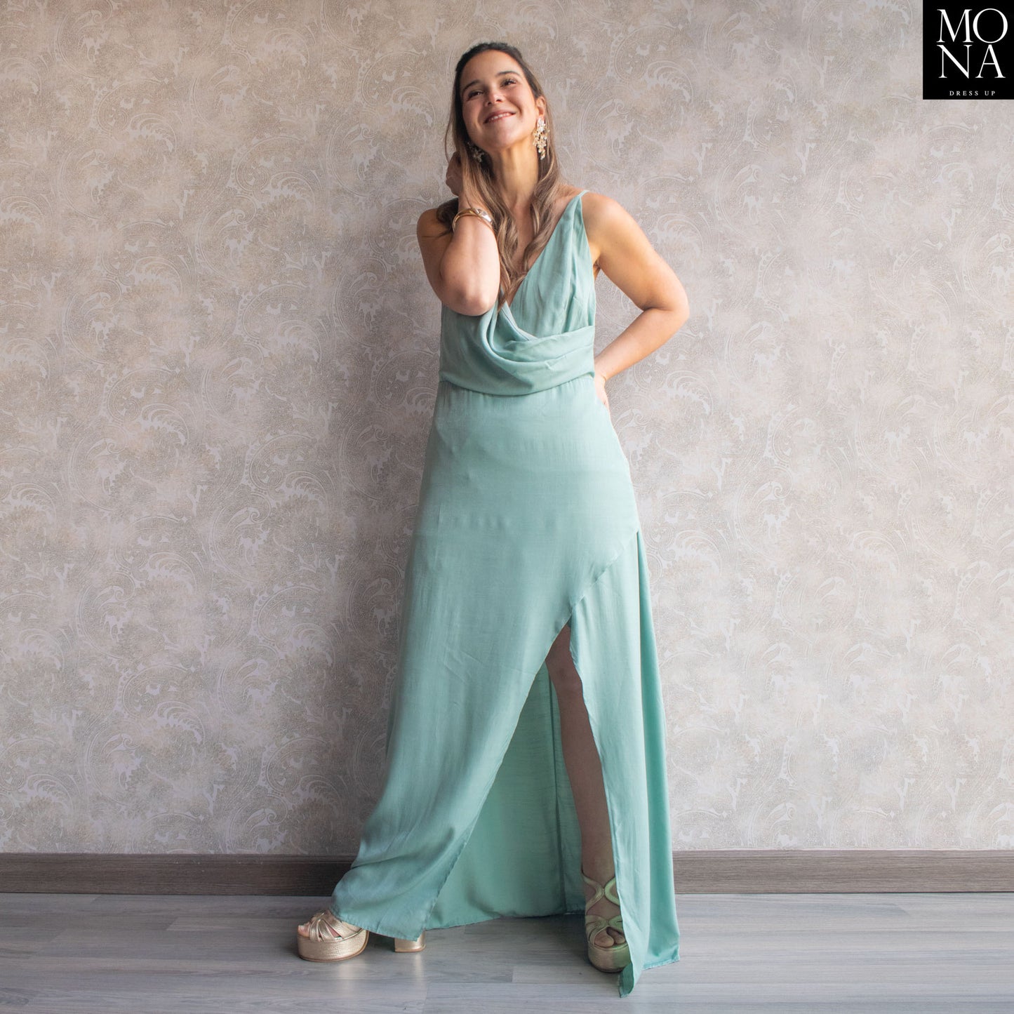 VESTIDO LARGO MAITE VERDE AGUA