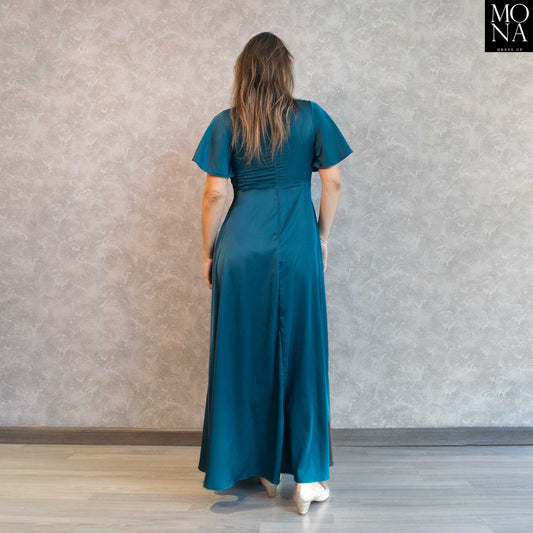 VESTIDO LARGO ADALIA VERDE PETROLEO