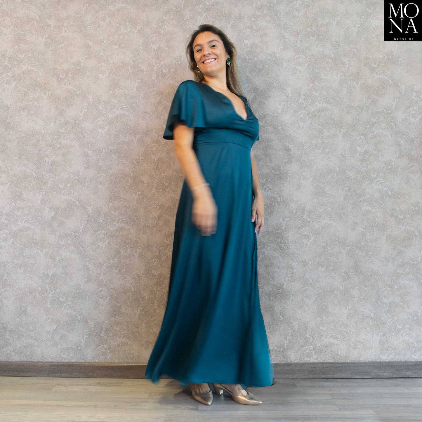 VESTIDO LARGO ADALIA VERDE PETROLEO