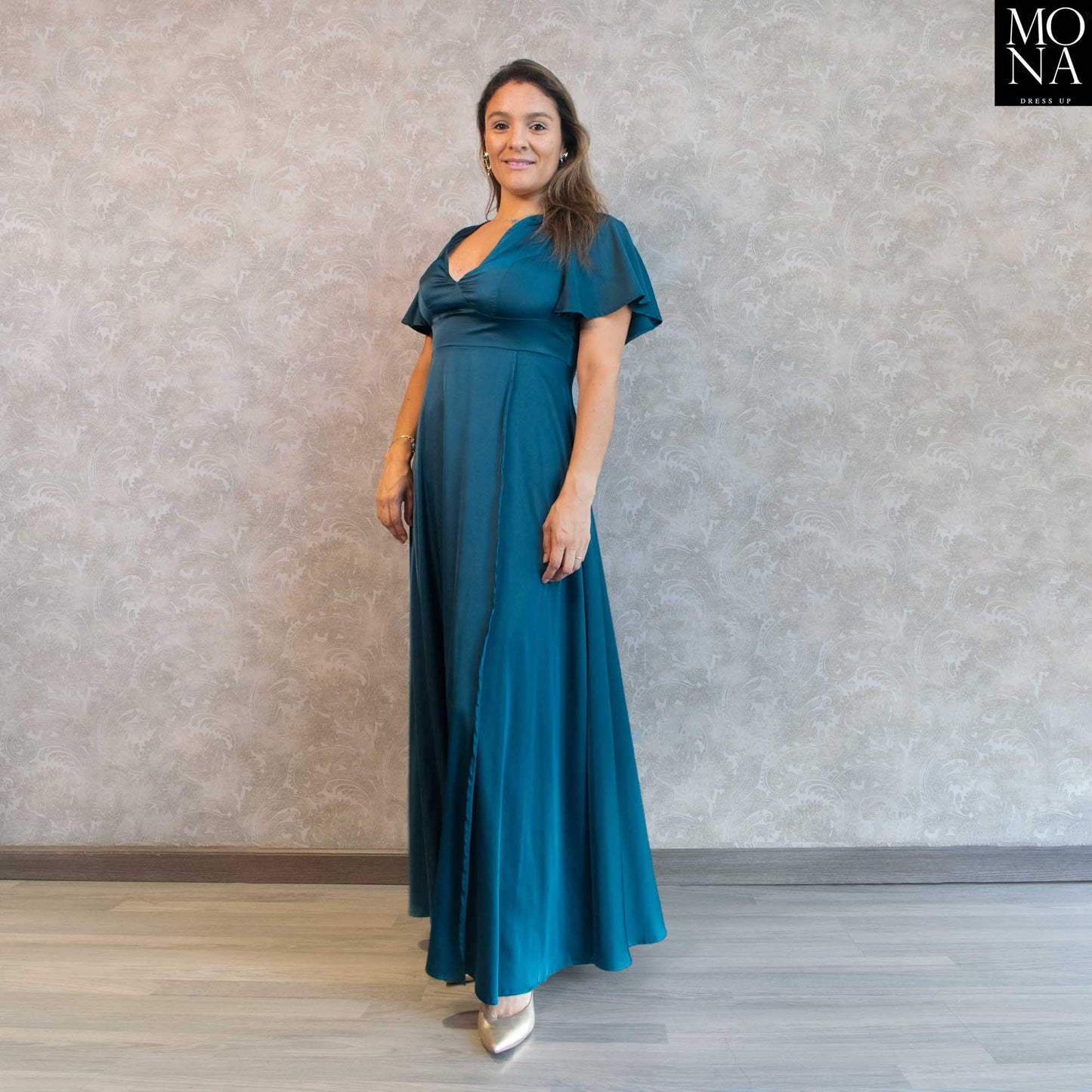 VESTIDO LARGO ADALIA VERDE PETROLEO